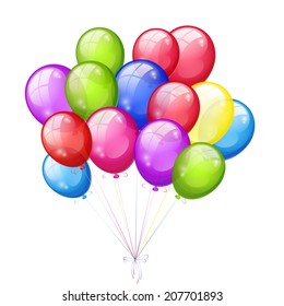 Bunch of colored balloons isolated on a white background. Vector illustration