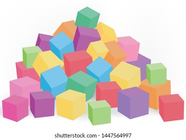 Bunch of colored cubes. Toy cubes for children. Colorful vector illustration for kids. Vector art design.