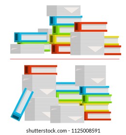 a bunch of colored folders. many of the documents in the stacks. Business and accounting concepts. Office problems. paper packaging.
