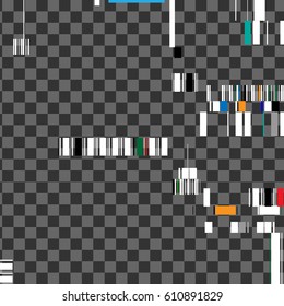 Bunch of colored rectangles on transparent background. Glitch element for design