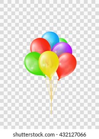 Bunch of colored transparent balloons on chequered background