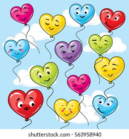 Bunch of colorful balloons and a card for the text. Balls in the sky. Vector illustration. St. Valentine's Day.