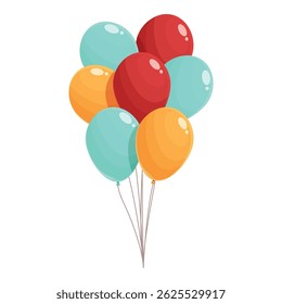 Bunch of colorful balloons is floating gracefully against a clean white background, creating a festive atmosphere