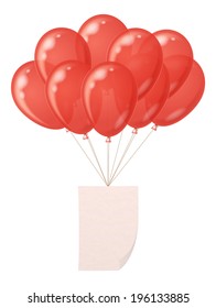Bunch of colorful balloons flying with sheet of paper for holiday design. Eps10, contains transparencies. Vector