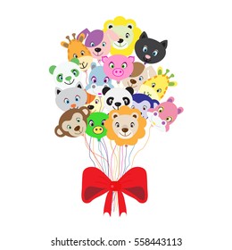 Bunch Colorful balloons in the form of animals for parties and celebrations Vector illustrations