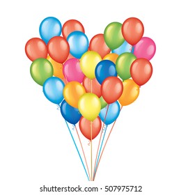 Bunch of colorful balloons, forming a heart shape. Colorful vector balloons for your greeting card design decoration, isolated on a white background.