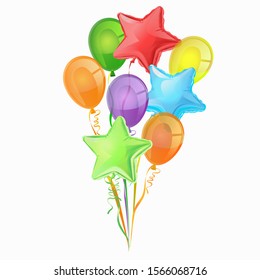 A bunch of colorful balloons isolated on a white background. Vector graphics.