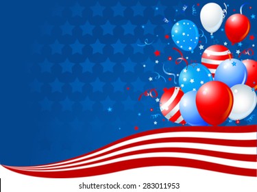 Bunch of colorful balloons on the American flag 