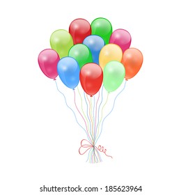 Bunch of colorful balloons on ribbons on white background.Vector.