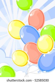 Bunch of colorful balloons in a sunny sky