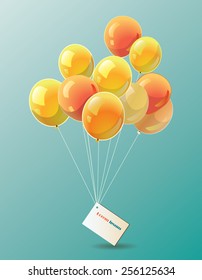 A bunch of colorful balloons that are attached to the message. Can be used for advertising.Air communication
