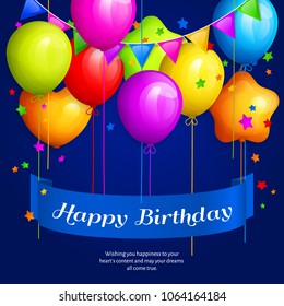 Bunch Colorful Birthday Balloons Stars Colorful Stock Vector (Royalty ...