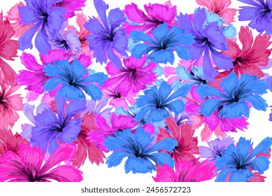 a bunch of colorful blooming flowers without a background