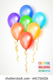 Bunch of colorful and bright vector balloons isolated on white background.