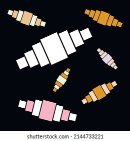 bunch of colorful delicious croissants and crescent rolls, created in digital flat style on a black background