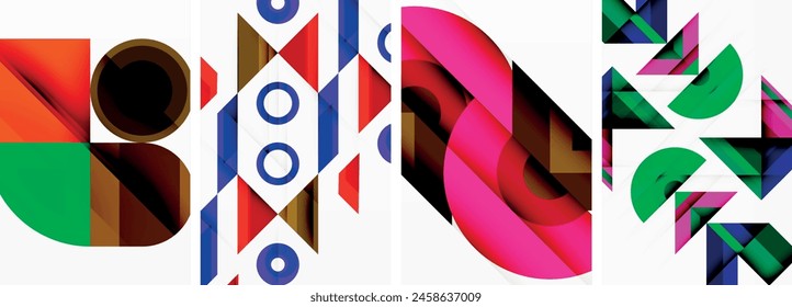 a bunch of colorful geometric shapes on a white background High quality