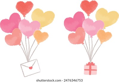 Bunch of colorful heart balloons, letter gift