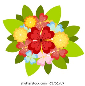 Bunch of colorful various flowers. Vector illustration