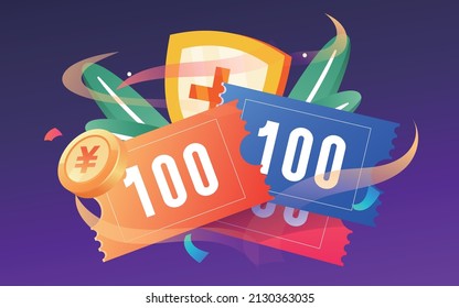 Bunch of coupons for financial sweepstakes, vector illustration