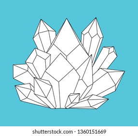 bunch of crystals, linear icon to blue. vector illustration.  faceted stones or glass.