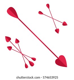 bunch of Cupid arrows.heart, love, festive attribute of St. Valentine's day, set of arrows of Cupid, vector icon illustration isolated layers on a white background