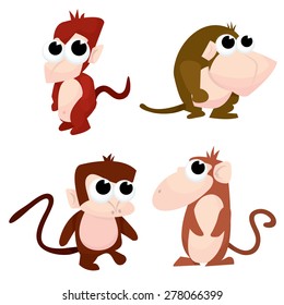 A bunch of cute cartoon little monkeys vector illustration.