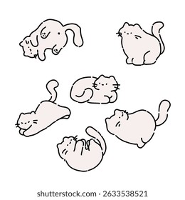 A bunch of cute cat cartoon illustration. Cute white cat simple art