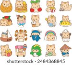 A bunch of cute cat with various dessert.
Kawaii animal kitty for scrapbook and sticker.