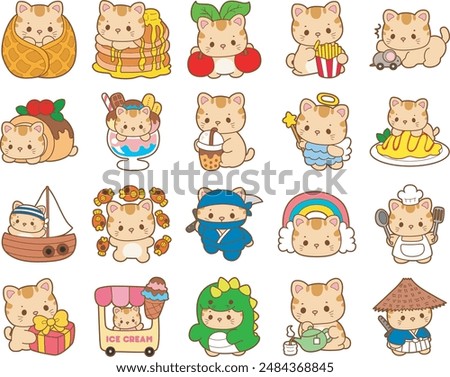 A bunch of cute cat with various dessert.
Kawaii animal kitty for scrapbook and sticker.