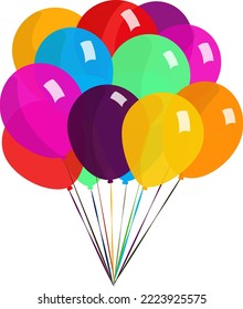 Bunch of different color balloons on white background. Vector illustration