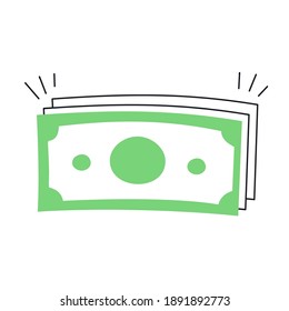 Bunch of dollars, paper currency, banking, cash, and wealth management concept. Flat thin line vector illustration on white.