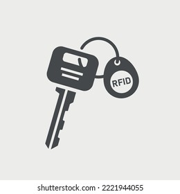 Bunch of Door key and RFID tag key. Glyph illustration. Vector Isolated on white background