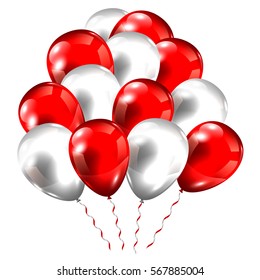 Bunch of Elegant Glossy Balloons Flying for Birthday or Event Party. 3D Vector Illustration