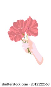 Bunch Elegant Vector Background. Arm Illustration. Spring Poster. Flower and Hand Wallpaper.