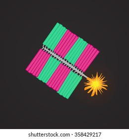 A bunch of firecrackers on a black background. Vector.