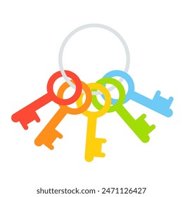 Bunch of five keys cartoon icon. Clipart image isolated on white background