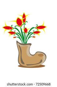 Bunch of flowers in a boot. Illustration
