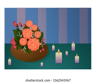 bunch of flowers with candles for celebration or romantic