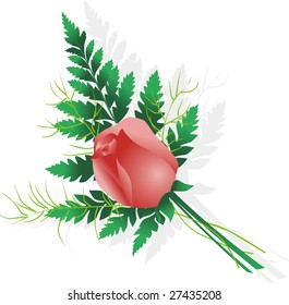 The bunch of flowers consists of a rose and plants.