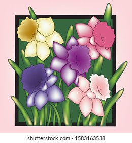 Bunch of Flowers framed in a black frame