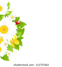 Bunch Of Flowers With Grass, Vector Illustration