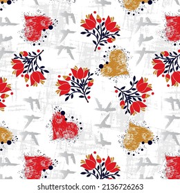 Bunch of flowers grunge hearts traditional japanese art design