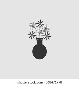 Bunch of Flowers icon flat. Black pictogram on grey background. Vector illustration symbol