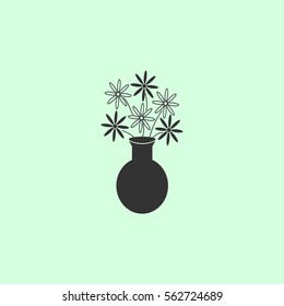 Bunch of Flowers icon flat. Grey vector symbol on green background