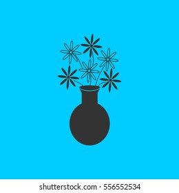 Bunch of Flowers icon flat. Simple vector black pictogram on blue background