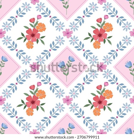 bunch of flowers  on white background seamless pattern. Cottagecore Floral Pattern for  fabric  wallpaper or wrapping paper