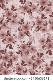 Bunch of flowers with pale watercolor leaves and grunge background