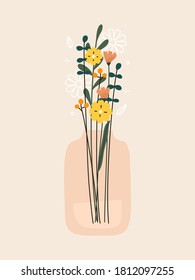 Bunch of flowers and plants print vector illustration