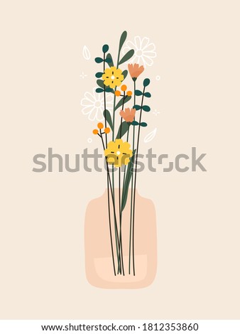 Bunch of flowers and plants print vector illustration