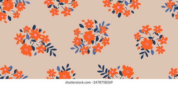 Manojo de flores, patrones sin costuras con flores para tela, textiles, prendas de vestir, Fondo de pantalla, arte de la pared, cubierta, Anuncio, decoración interior, fondos abstractos. Ilustración vectorial.